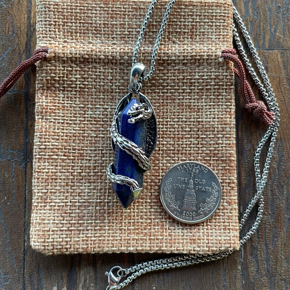 Lapis Lazuli Dragon Necklace Mens Crystal Necklace Lapis Unisex Necklace - Picture 2 of 4